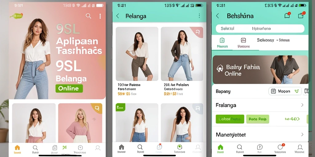 Antarmuka aplikasi 9SL dengan berbagai pilihan fashion menarik.