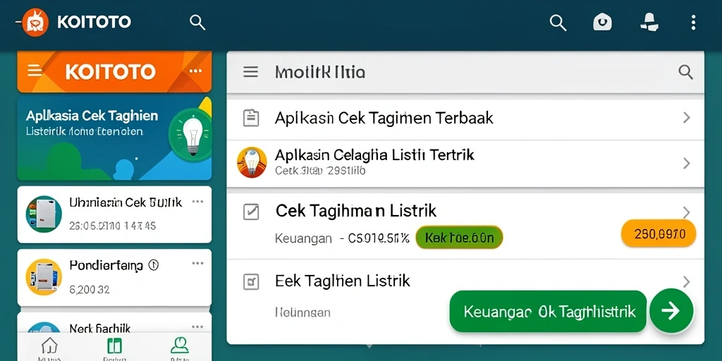 Screenshot aplikasi KOITOTO menampilkan fungsi cek tagihan listrik yang praktis.