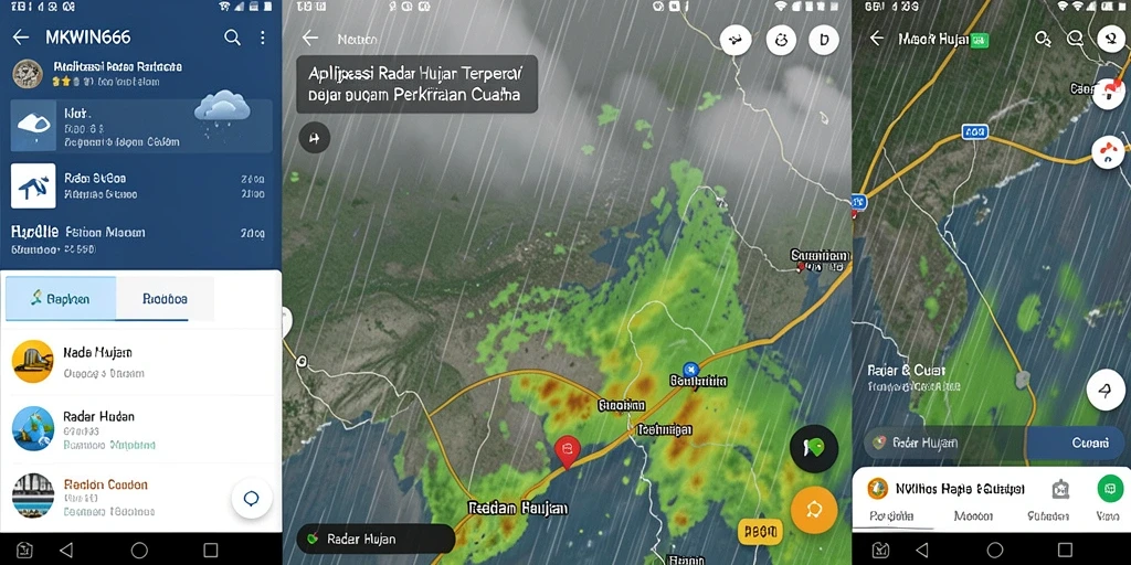 Antarmuka interaktif aplikasi Radar Hujan MKWIN666 dengan informasi cuaca terkini.