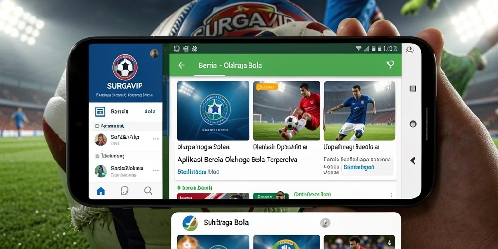 Screenshot utama aplikasi SURGAVIP menampilkan informasi olahraga bola terbaru.